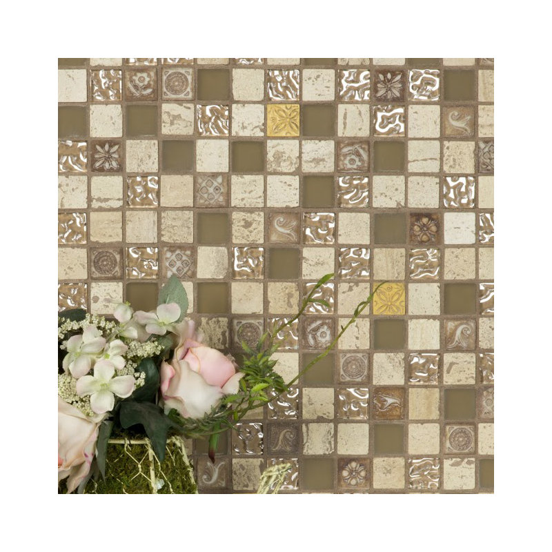 Monarchy 1 in. x 1 in. Glass & Stone Pressed Edge Square Mosaic Decorative Kitchen & Bathroom Wall Tile