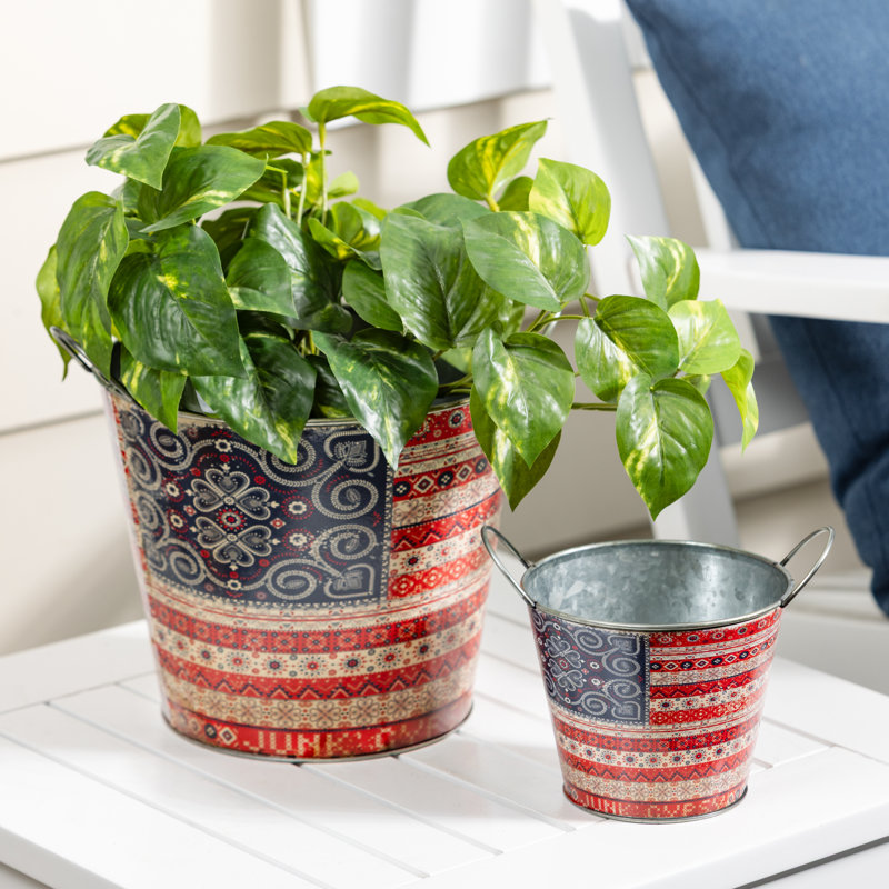 Americana Boho Metal Planter, Nested Set of 2