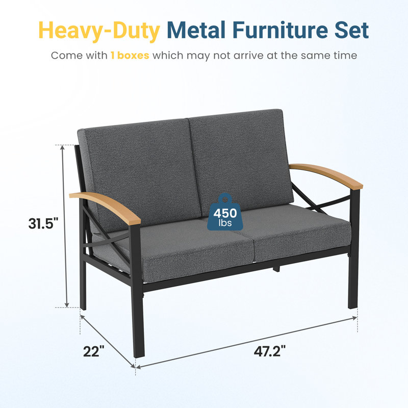 Causeuse de patio avec coussins, Gris