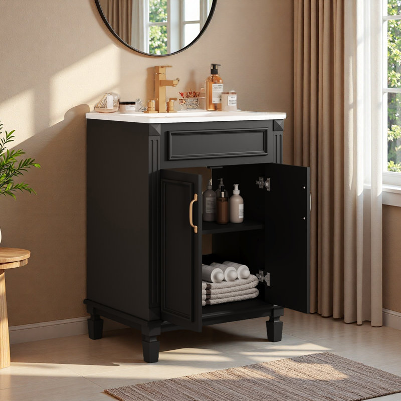 Meuble-lavabo 24 po avec lavabo supérieur, Noir