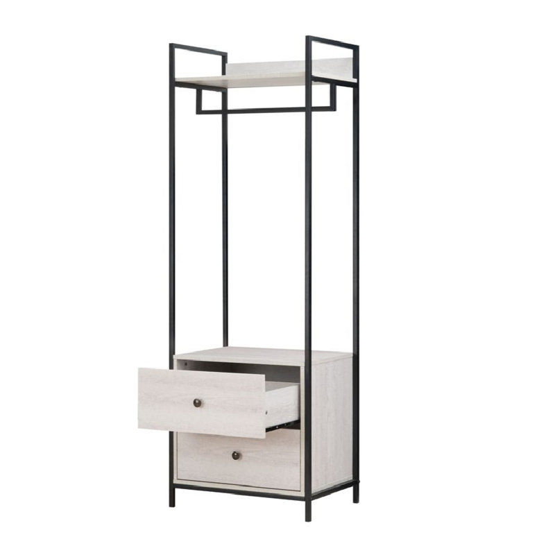 Alva Open Wardrobe with 2 Drawers, White Oak