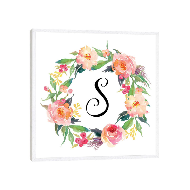 S (Initial) - Painting on Canvas, 45.72 cm H x 45.72 cm W, White Framed