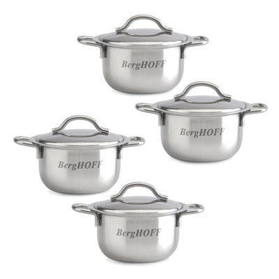 Cov''d Mini Pots, 18/10 SS, Set Of 4, 2.5"