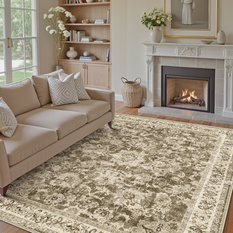 Stella Machine Washable Oriental Brown Area Rug With Non-Slip Backing, Rectangle 8' x 10'
