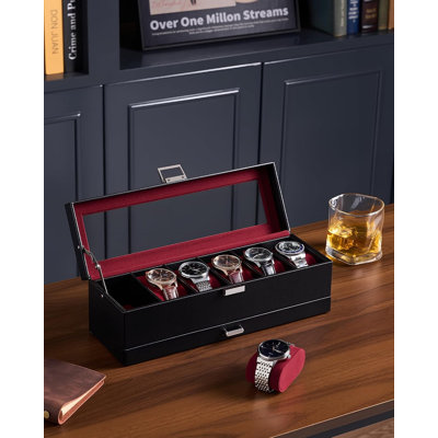 Coffret à montres 6 emplacements pour hommes, boîte à bijoux pour homme avec couvercle en verre - Winered