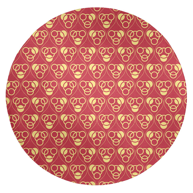 Tapis de zone rouge/orange cercles/vagues, Rond 5 pi