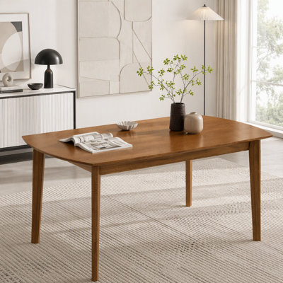 Mid-Century Modern Rectangular Dining Table with Rubberwood Frame