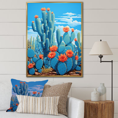 Cerulean Blue Cactus Collage sur toile