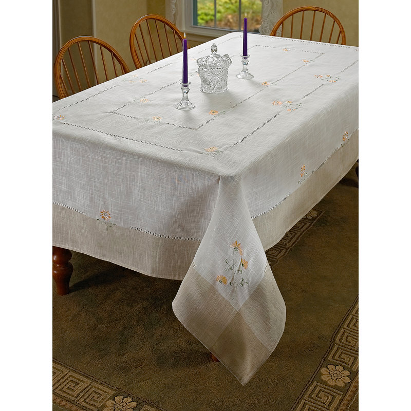 Nappe florale brodée Elizabethtown, l 120 po x L 70 po, Beige et brun