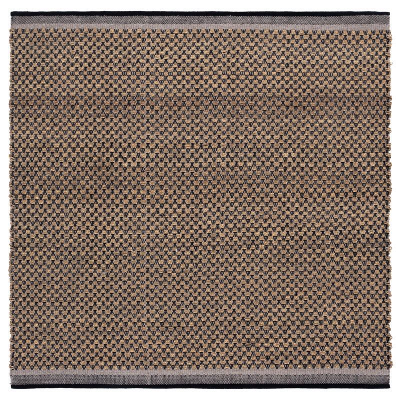 Natural Fiber 201 Hand Woven Seagrass/Wool/Cotton Geometric Rug in Natural/Black, Square 6'
