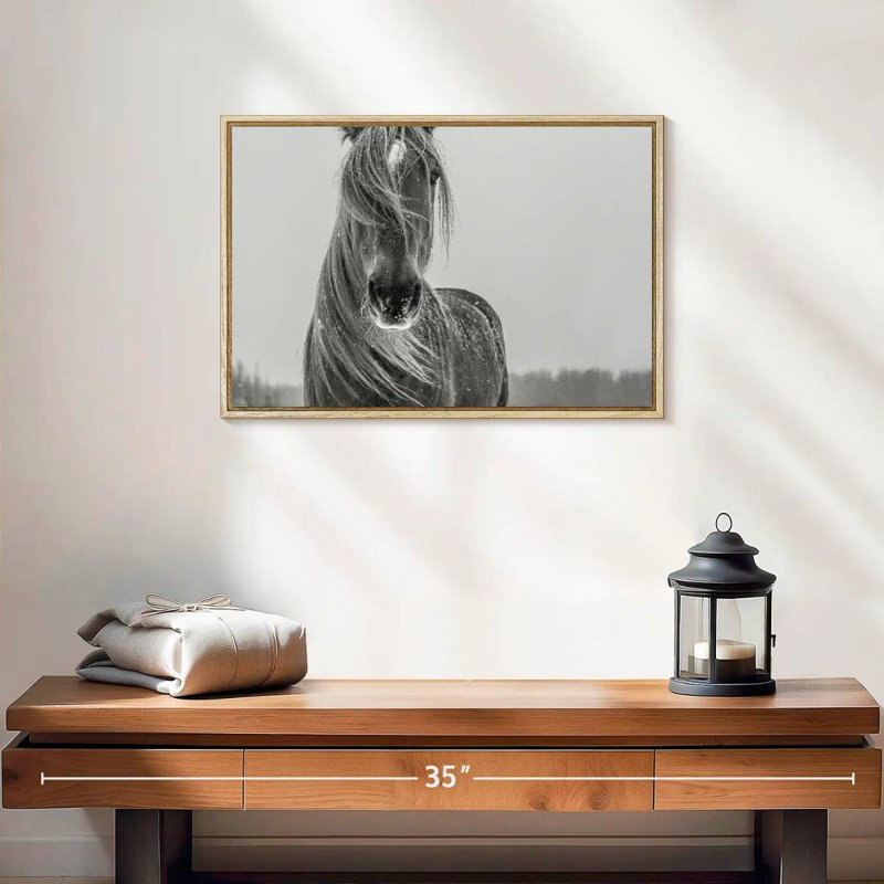 Cheval d'hiver, Cadre flottant en bois naturel, 19 po x 13 po