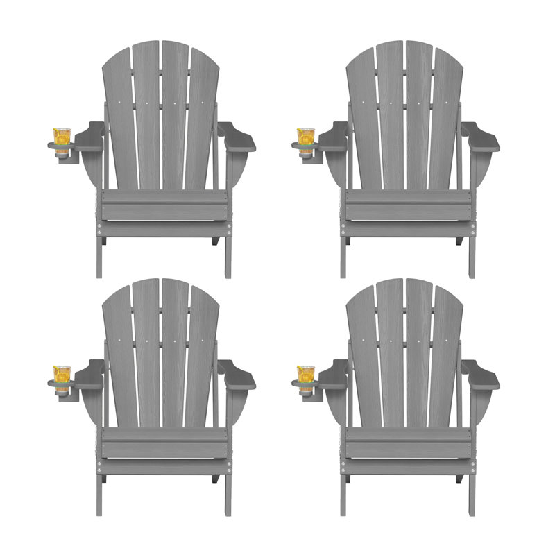 Besteiro Adirondack PEHD texture de bois pliable avec porte-gobelet, Gris
