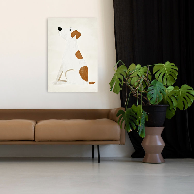 Sweet Sitting Dog Minimalist Modern Playful Dog Portrait Wall Art Print by Mathieu - Wrapped Canvas Print