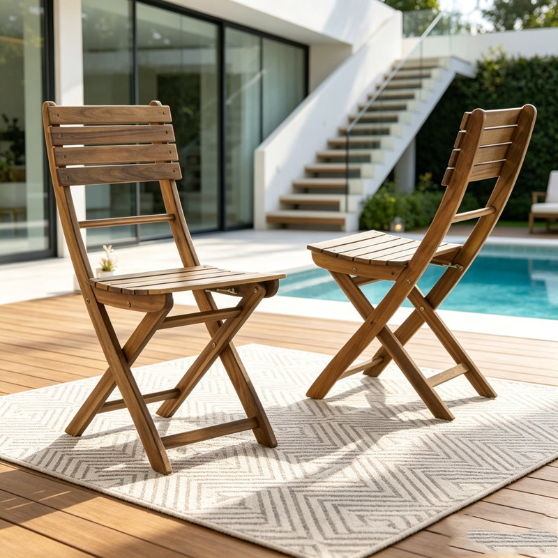 Chaise d'extérieur pliante en bois d'acacia