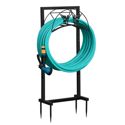 Decorative Maple Leaf Stand Garden Hose Reel Holder with 4 Ground Spikes, Heavy Duty Rustproof Metal Freestanding Water Hose Storage Stand, Holds Up to 150 FT Garden Hose, Outdoor Yard Lawn Hose Organizer Rack
