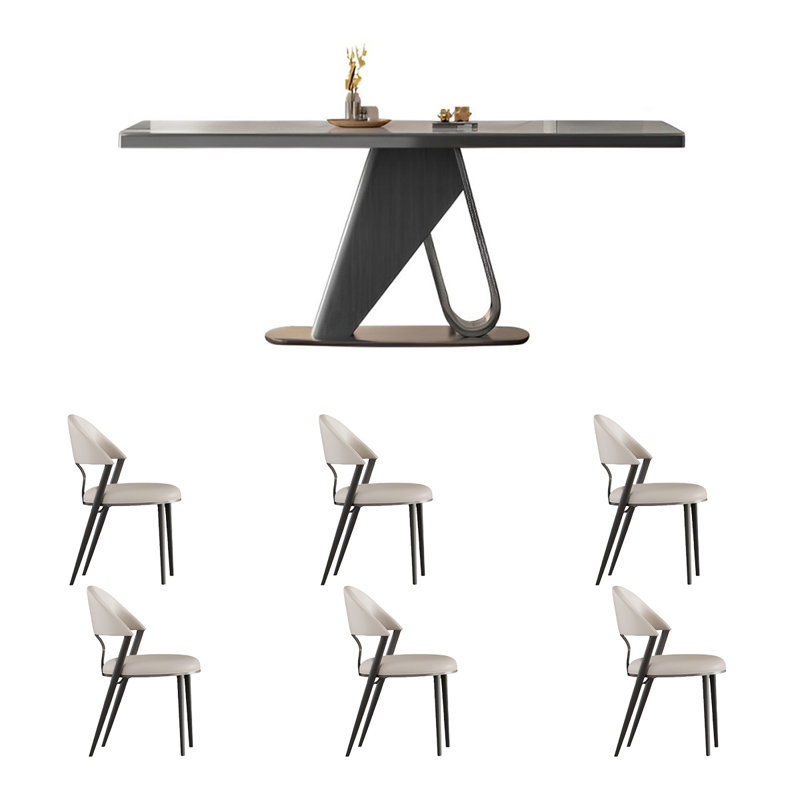 Simple rectangular rock plate table and chair set, 29.52"H x 55.11"L x 31.49"W