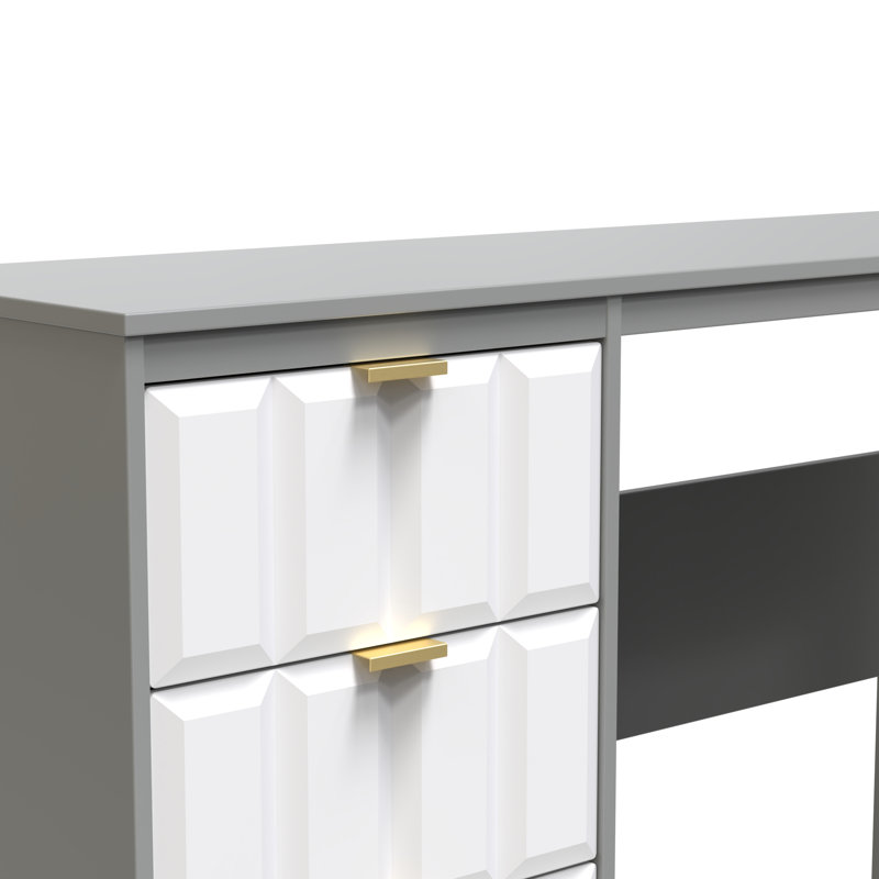 Besian 3 Drawer Desk  (Ready Assembled), White Matt/Dusk Grey