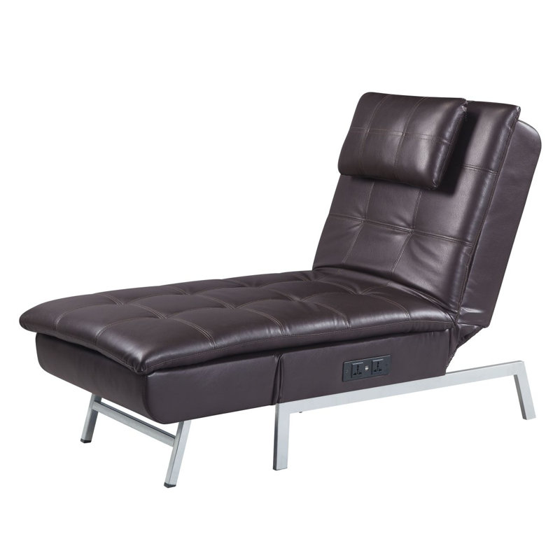 Chaise longue moderne en cuir synthétique brun Padilla avec coussin et USB