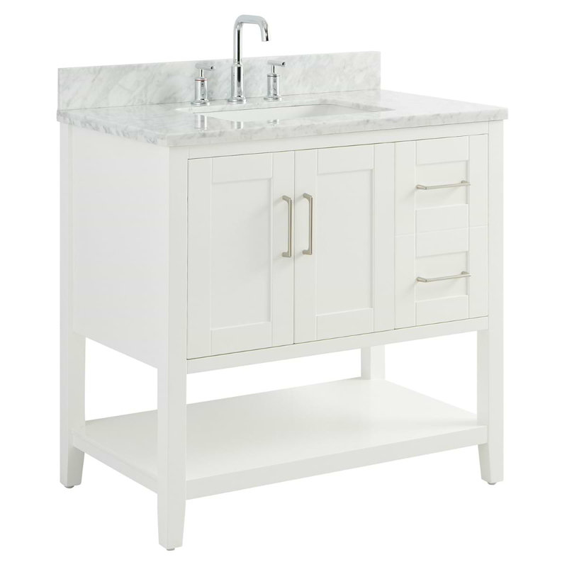 Sheraton 36" Freestanding Standard Single Bathroom Vanity with Top, White, Brushed Nickel