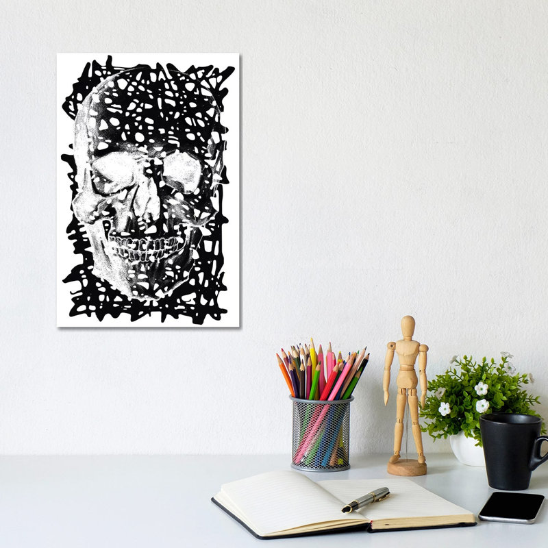 Black Splatter Skull - Wrapped Canvas Print, 20.32 cm H x 30.48 cm W