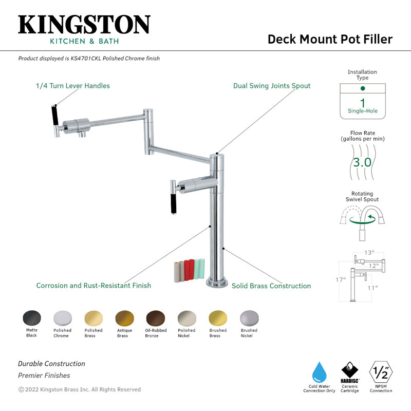 Robinet remplisseur Kingston, Nickel poli
