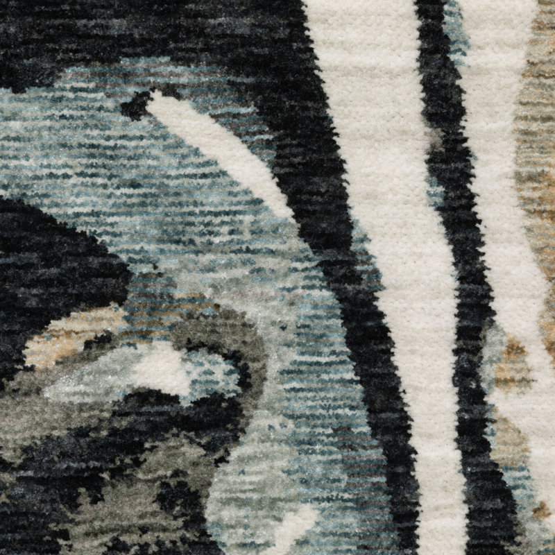 Maline Abstract Elements Steel Blue/ Ivory Area Rug, Rectangle 5'3" x 7'9"