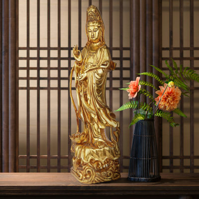 Golden Guan-Yin Chinese Goddess of Mercy Statue