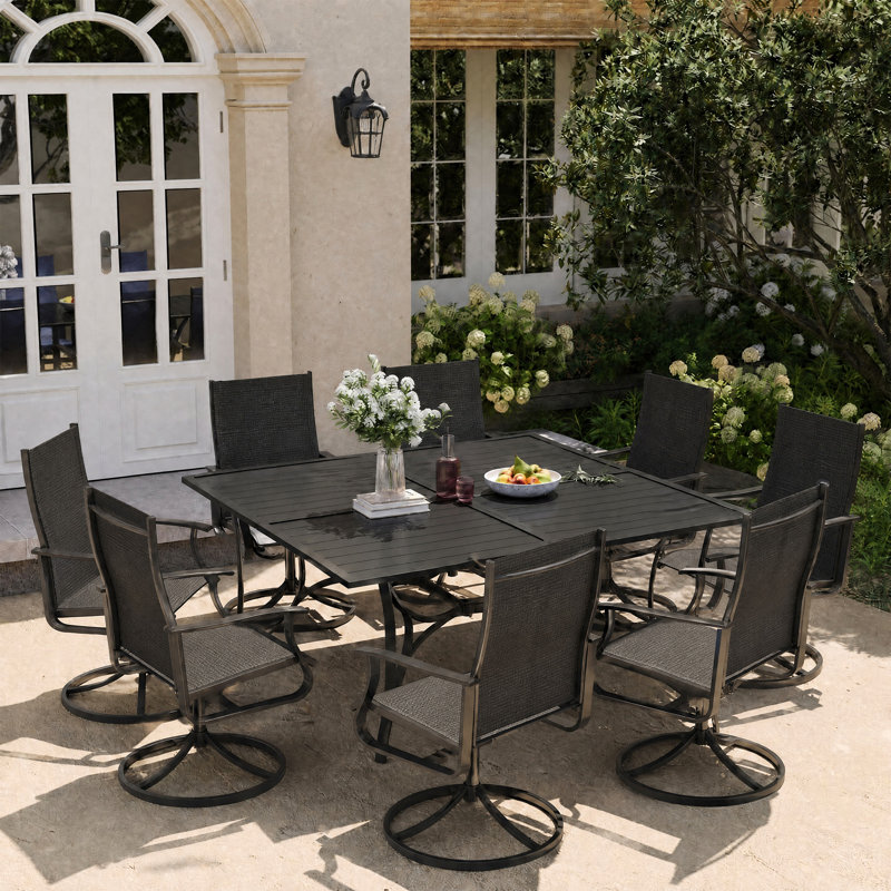 Ensemble repas pour 8 personnes avec fauteuils pivotants 360 ° et table en métal, Noir