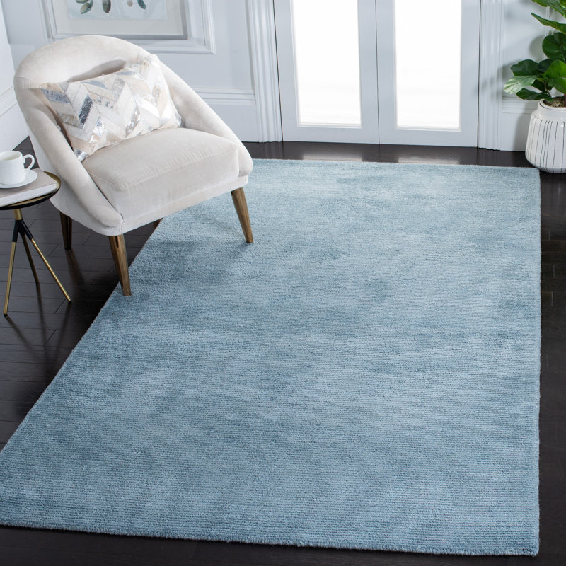 Himalaya Hand Tufted Viscose/Wool Pile Solid Color Rug in Blue, Runner 2'3" x 8'