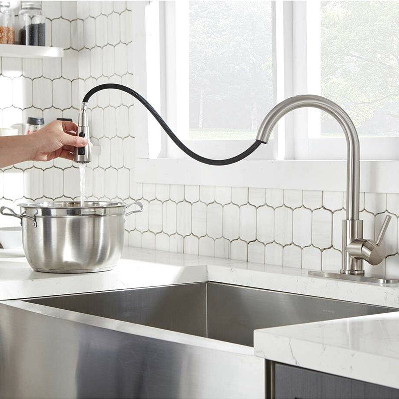 Kitchen Faucet With Pull Down Spray, Stainless Steel, Brushed Nickel, To Fouling, 1.8Gpm Flow Rate In Water Hammer, Max