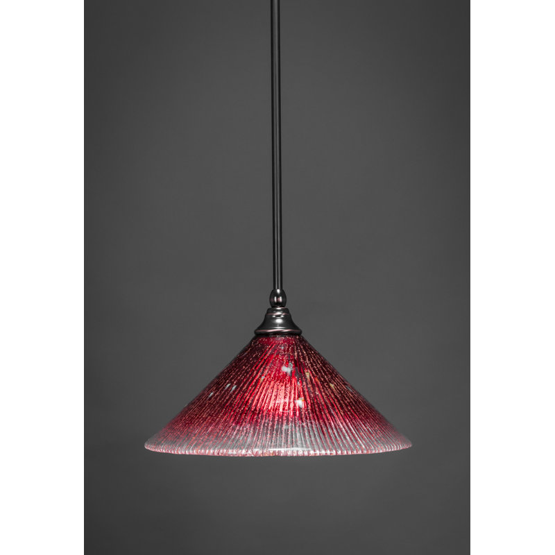 Stem Hung Mini Pendant With 12" Raspberry Crystal Glass, Black Copper