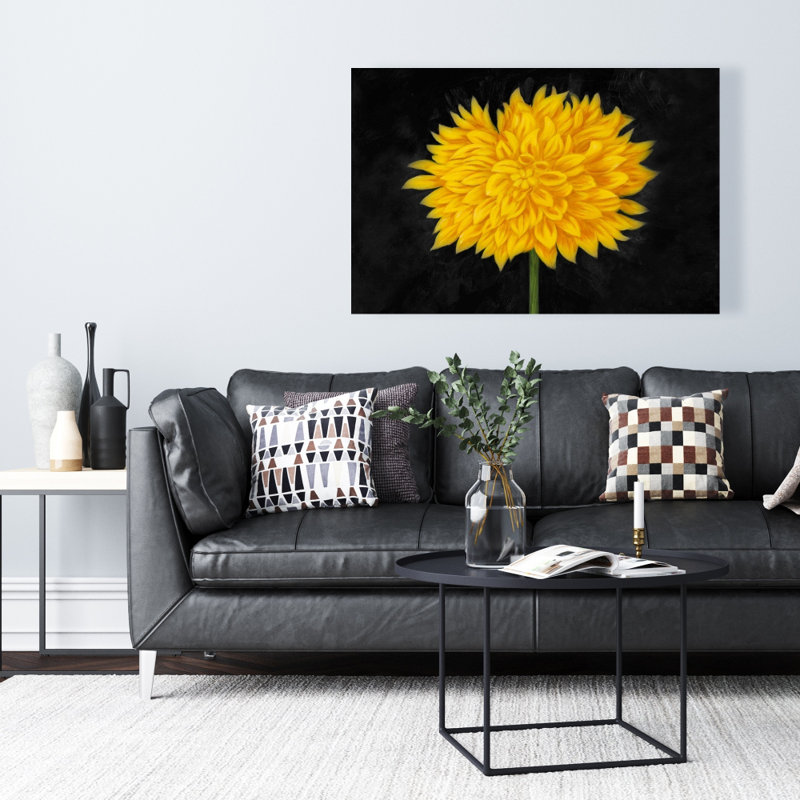 Chrysanthème jaune - décoration florale sur toile noire