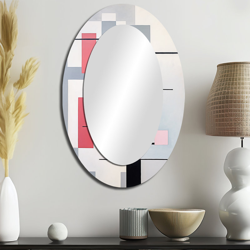 Décoration de miroir rose ovale rose - Sérénité géométrique, 36 po x 24 po