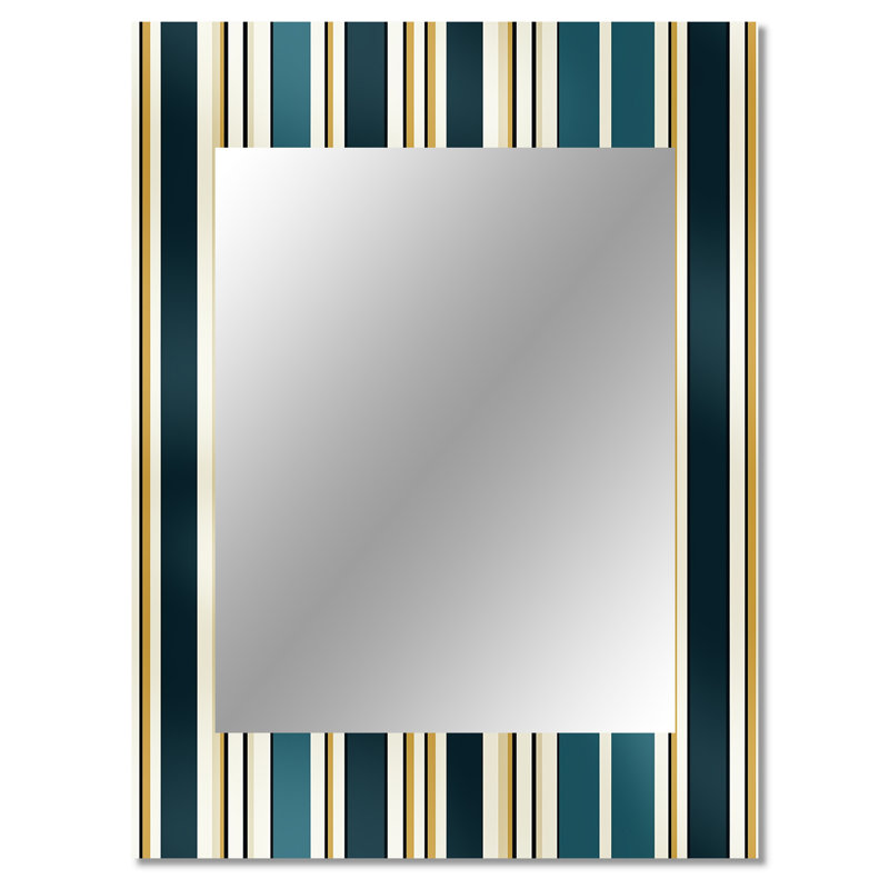 Sharonna classique à rayures élégantes beige et vert Sharonna - miroir unique rayé, grand miroir mural moderne, impression d'art en métal