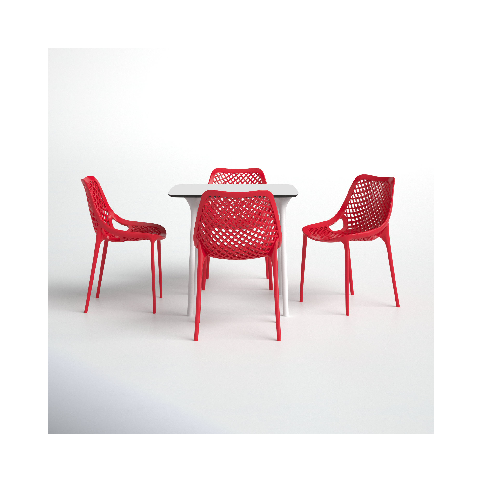 Farrah 4 - Person Patio Dining Set with Square Table, White/Red
