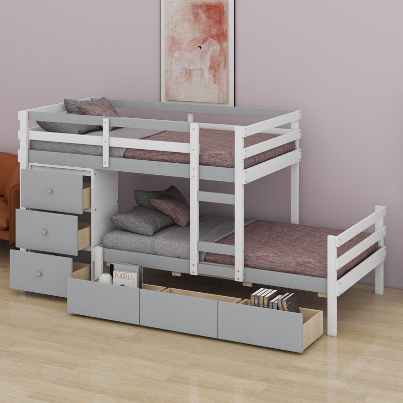 Lit superposé Loft avec tiroirs et échelle, Naturel