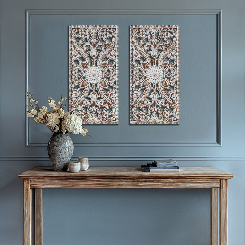 Abequa Carved Wood 2-piece Wall Art Set, Antique Brown