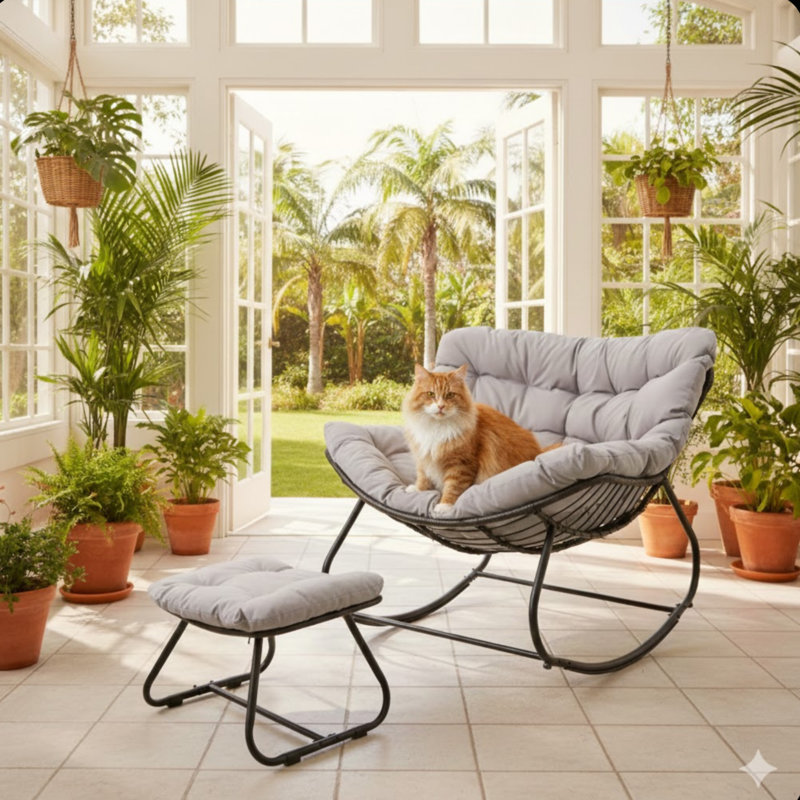 Light Gray Egg Rocking Chair With Ottoman, Light Gray