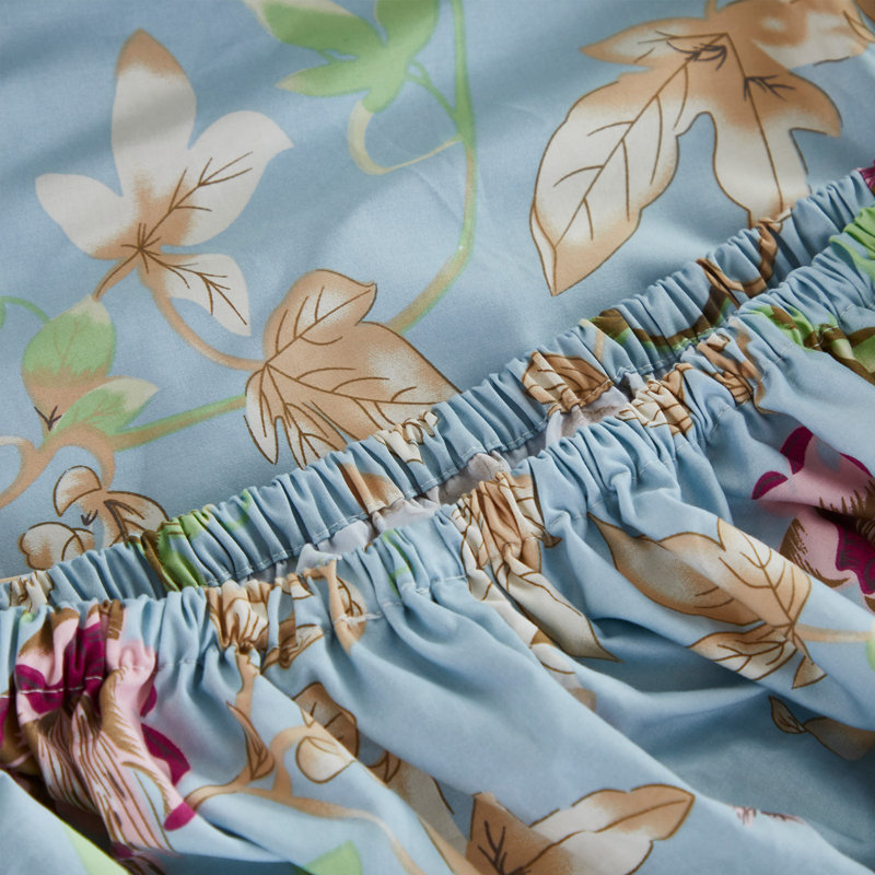 100% Egyptian Cotton Fitted Sheet Set,4pcs Luxury Vintage Classic Colorful Floral In Light Blue Bedding Set, Soft Breathable Bed Sheets, for Christmas Gift