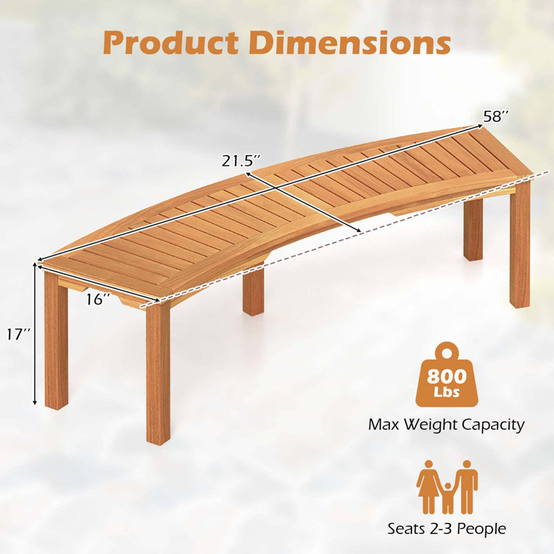 4-Piece Outdoor Curved Acacia Wood Bench Set for Yard