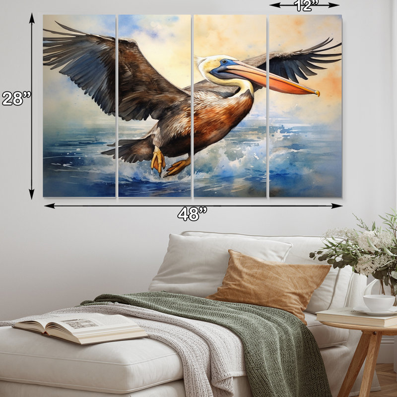 «Majestic Pelican Seabird II» sur toile, reproduction de 4 pièces