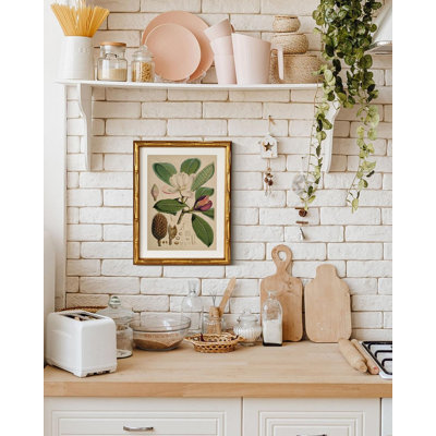 Gold Bamboo Framed Canvas Wall Art, Magnolia Floral Print, Victorian Style, 11x14in, Living Room, Kitchen, Dining Room