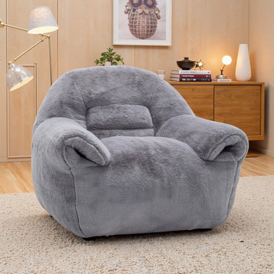 Compression 42.5" WVelvet Adult Bean Bag Chair With Storage Armrest