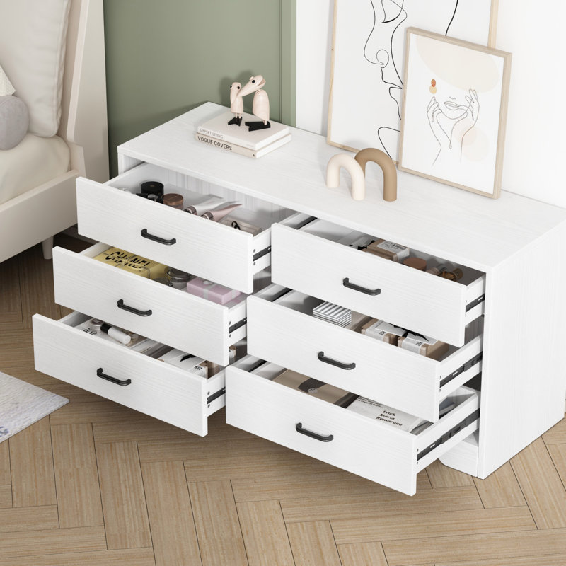 Commode 6 tiroirs en bois aggloméré (commode), Blanc