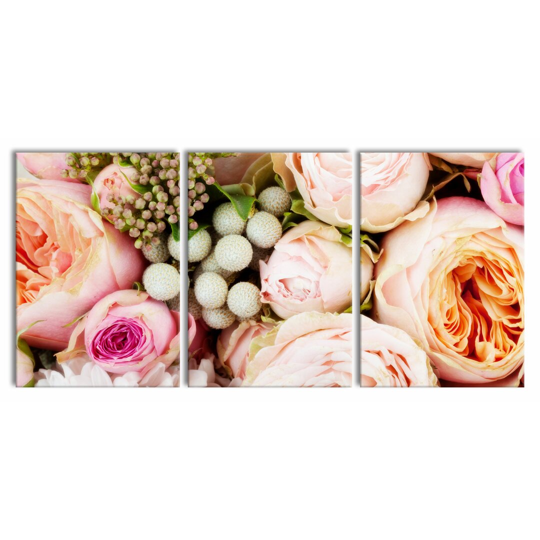 3-tlg. Leinwandbilder-Set Pink Roses