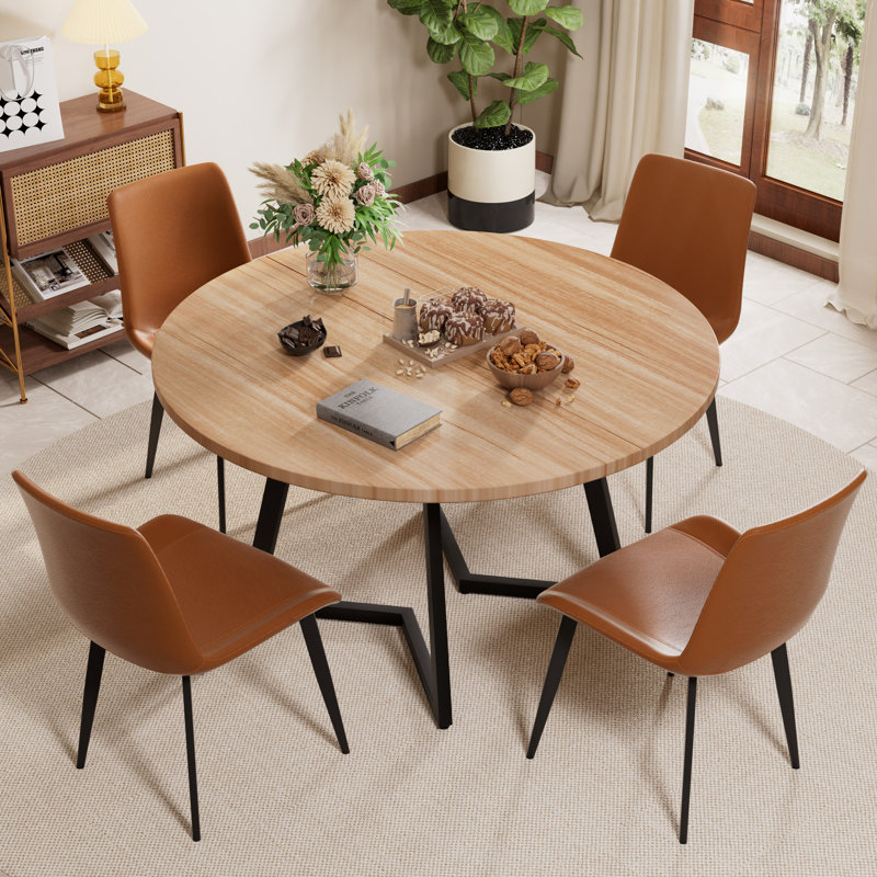 Ensemble de table de salle à manger Mid-Century, Brun, Bois naturel, 5