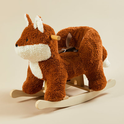 Kids Plush Fox Rocking Horse with Safety Harness, Wooden Animal Rocker Ride-On Toy for Toddlers, Brown