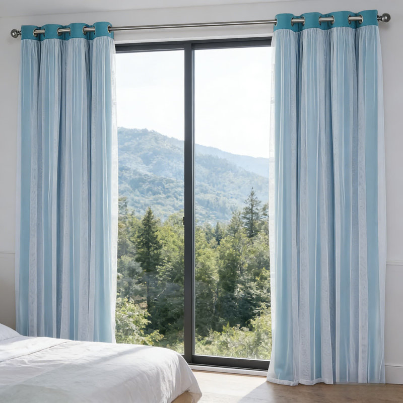 Double Layer Curtains 2-Pack - Sheer & Blackout Room Darkening Panels With Grommet Top, Energy Efficient For Indoor Use