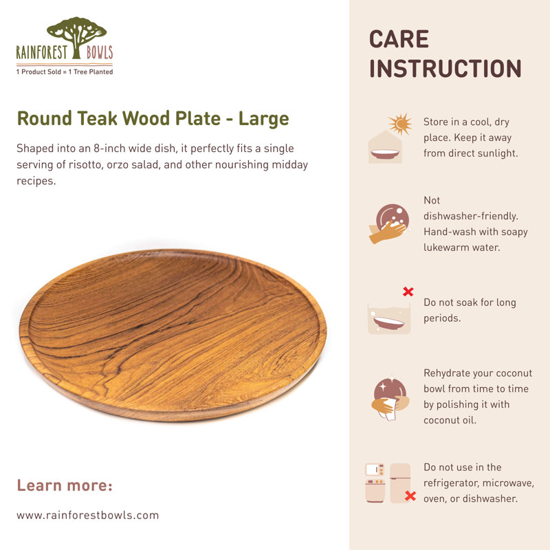 Round Teak Wood Plate - Large