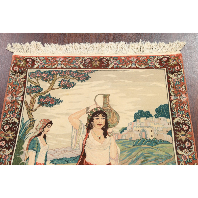Tapis beige en laine noué à la main de conception unique 2 pi 10 po x 3 pi 10 po Lucia-Noelia